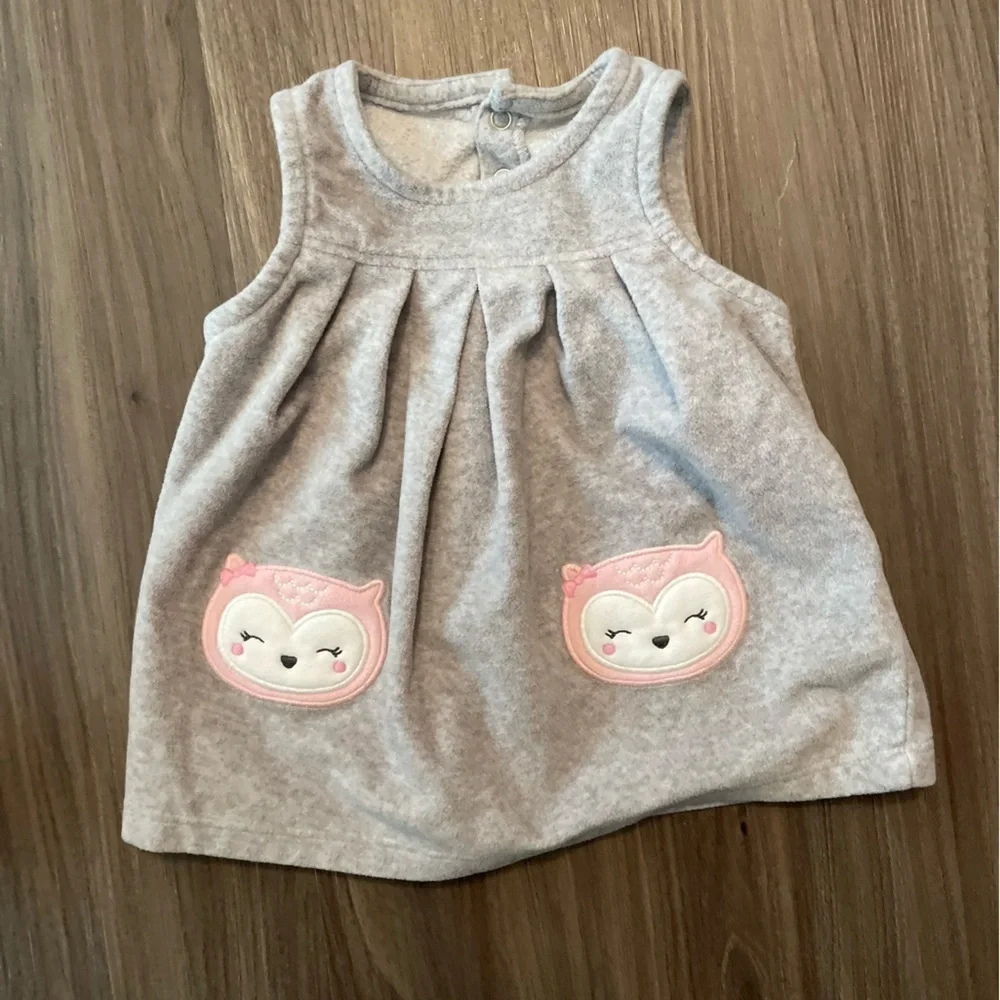 Carters fleece baby girl Adorable Baby Owl Dress and Hoodie Set size 3 months